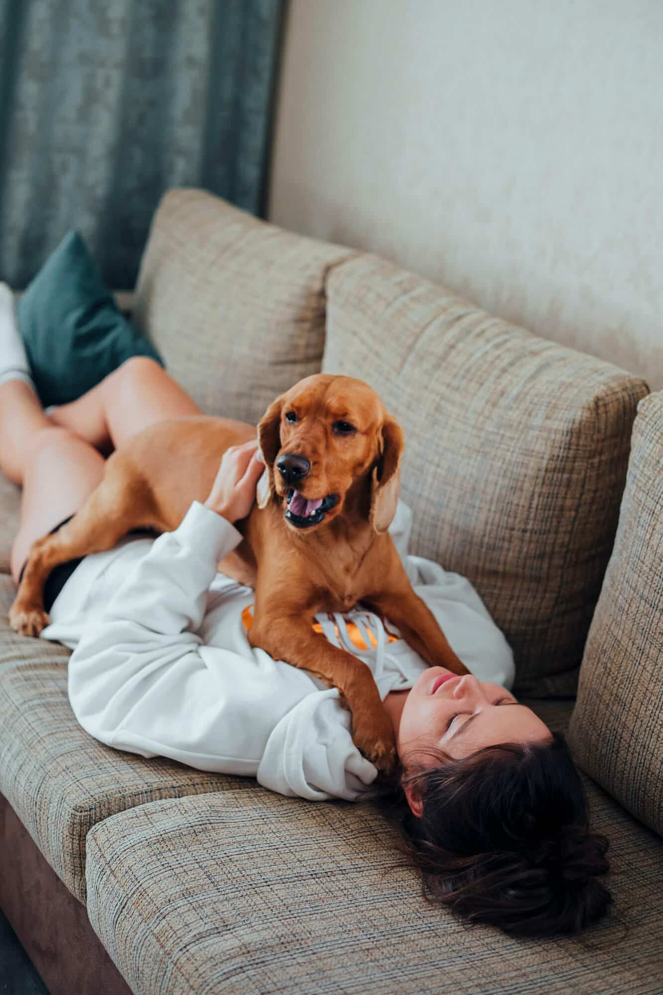 girl playing with dog
